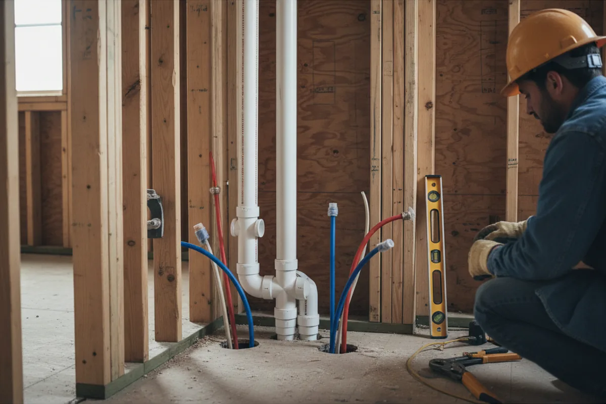 Drain and supply rough-in during Sump Pump Repair in Perryville